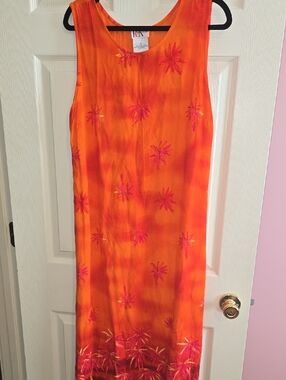 Orange Maxi Dress with Pink Embroidery